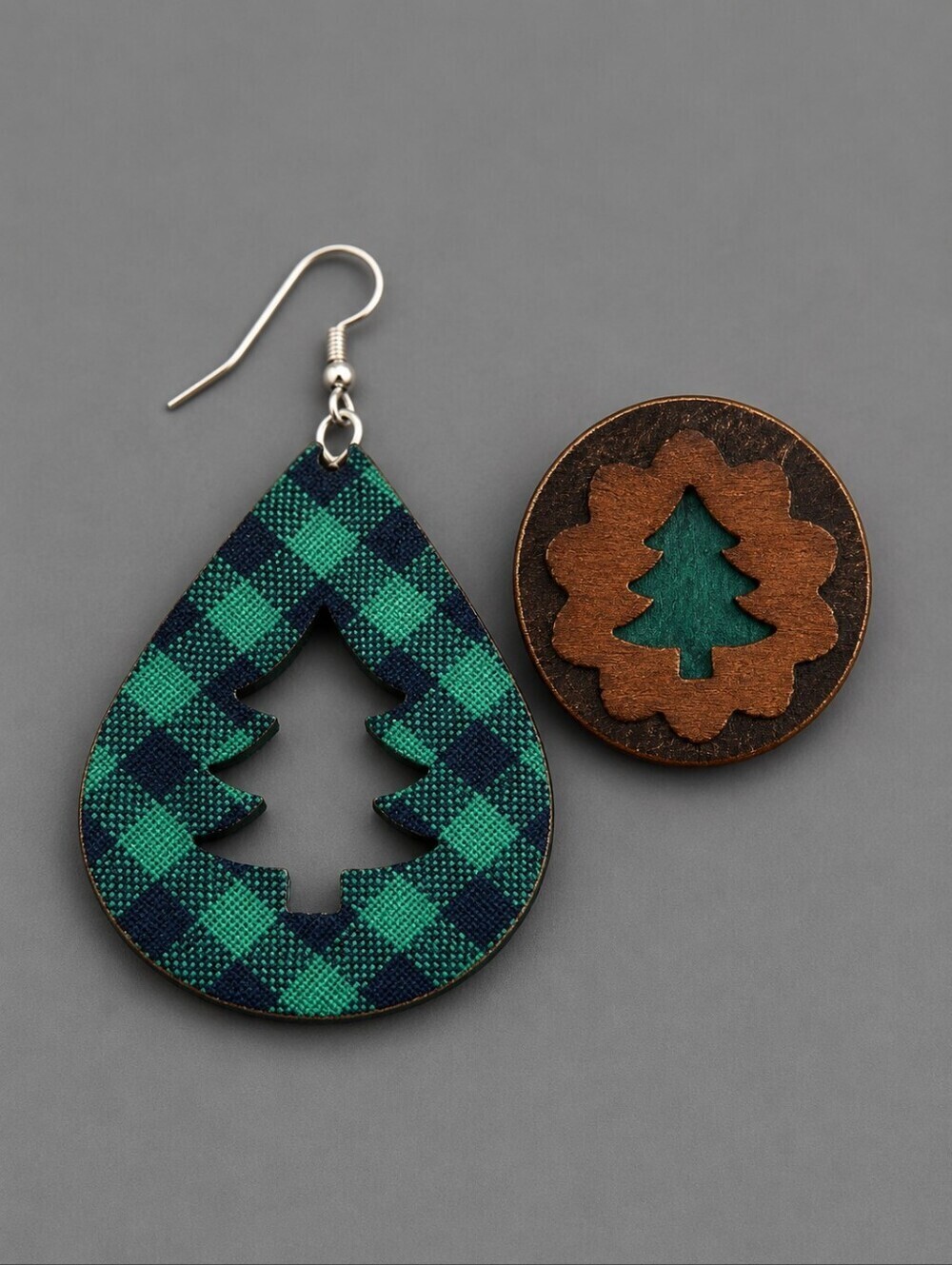 3/$30 Mismatched Christmas Tree Checkered Earrings